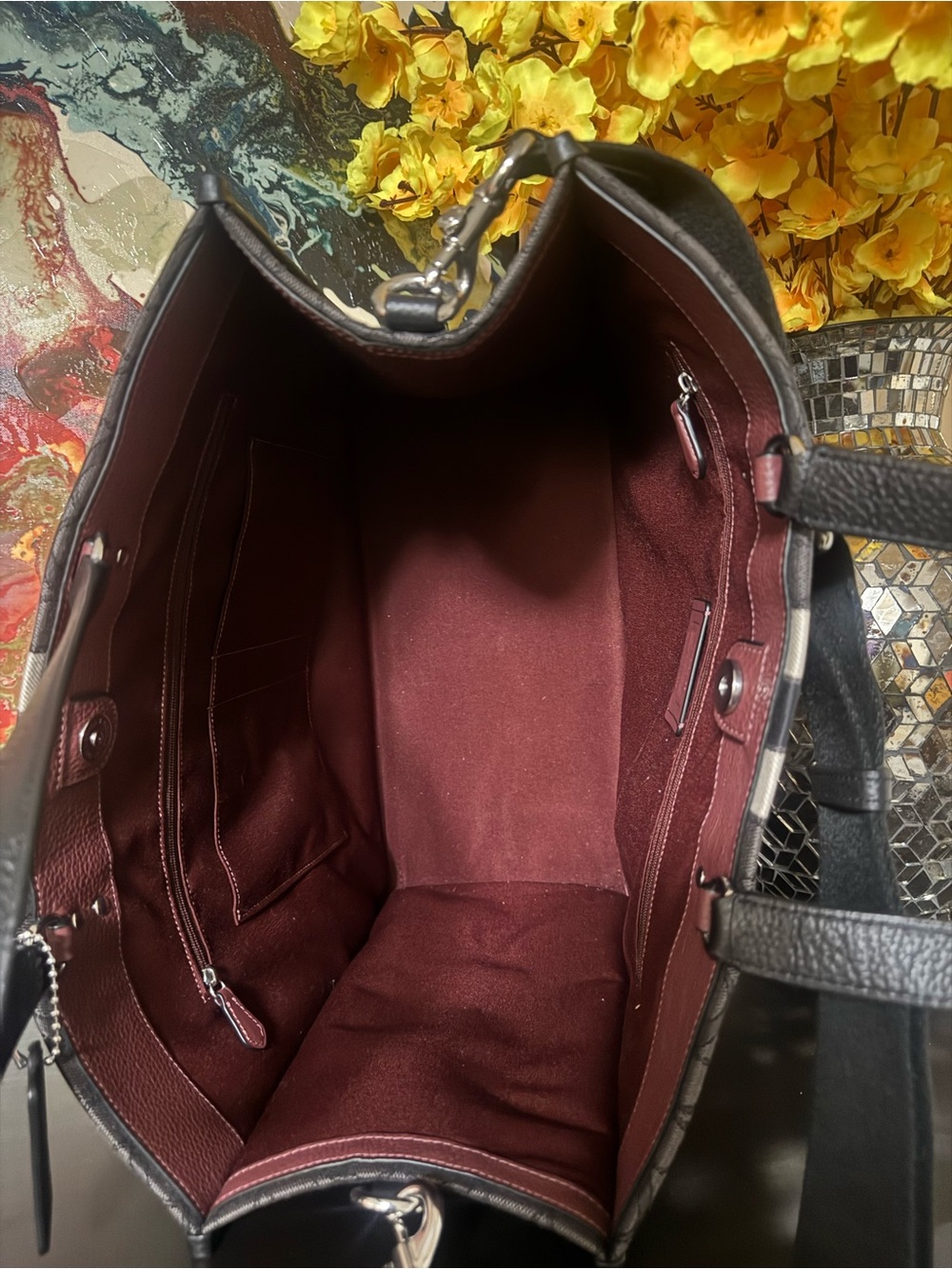 Coach Black and Charcoal Signature jacquard Dempsey Tote 40 - Picture 4 of 9
